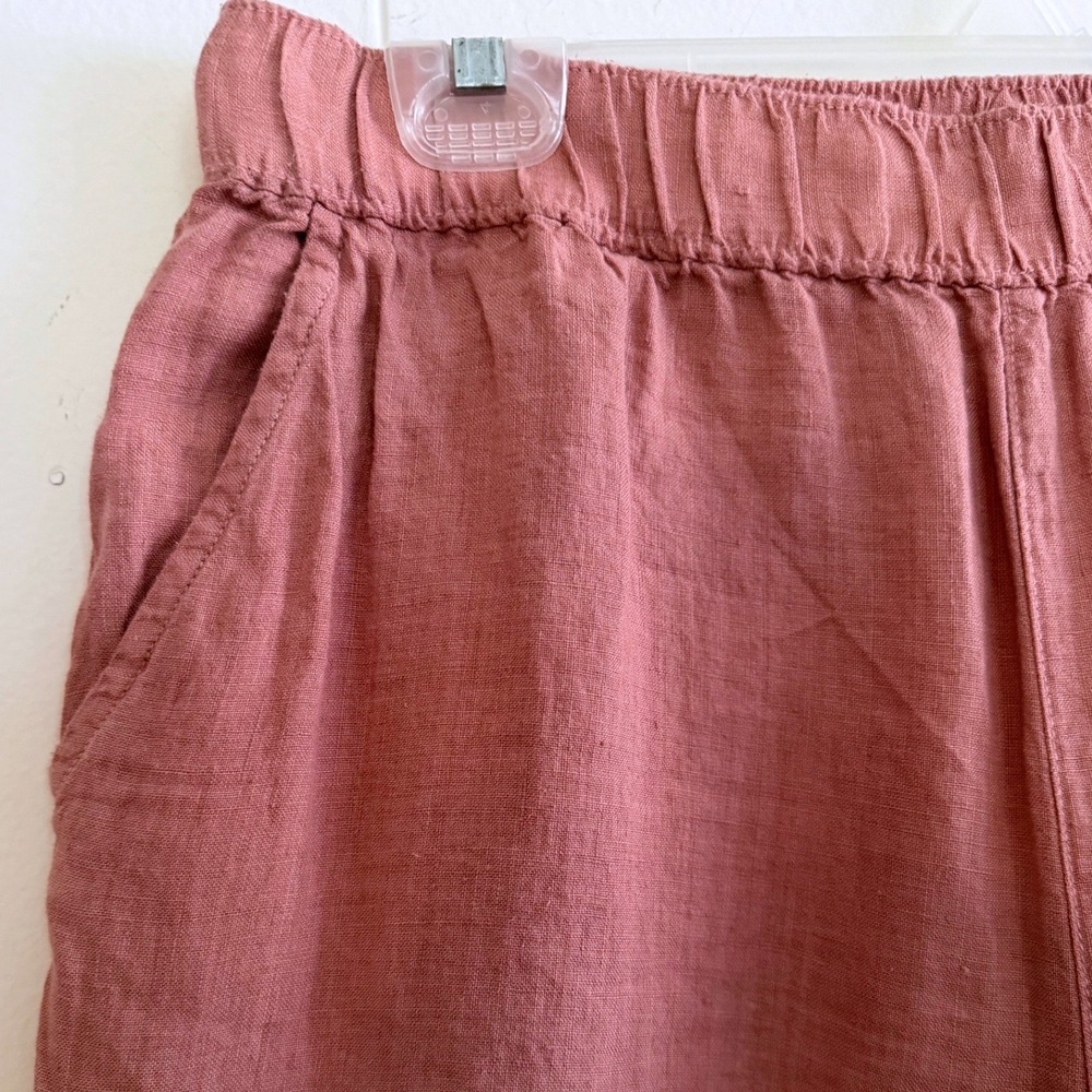 Salmon Pink Coastal Fisherman Linen Pants Womens Large Cropped Elastic Waist NWT - Picture 9 of 10